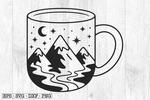 Coffee SVG, Coffee Mug Mountain Scene