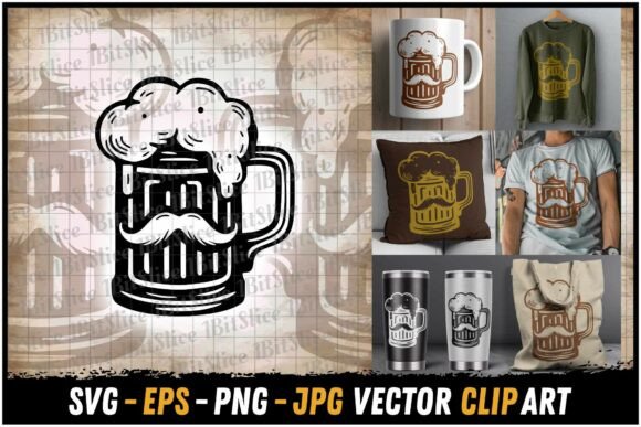Mustache Dad Beer Mug Graphic SVG